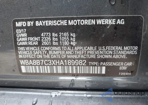 2017 BMW 340I xDrive из США, поврежденный, VIN WBA8B7C3XHA189982